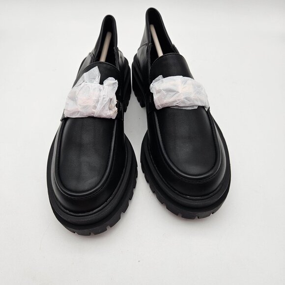 ZBY Black Vegan Leather Lug Sole Loafer Gold Tone Hardware Womens Sz 6.5 NEW - Picture 4 of 8
